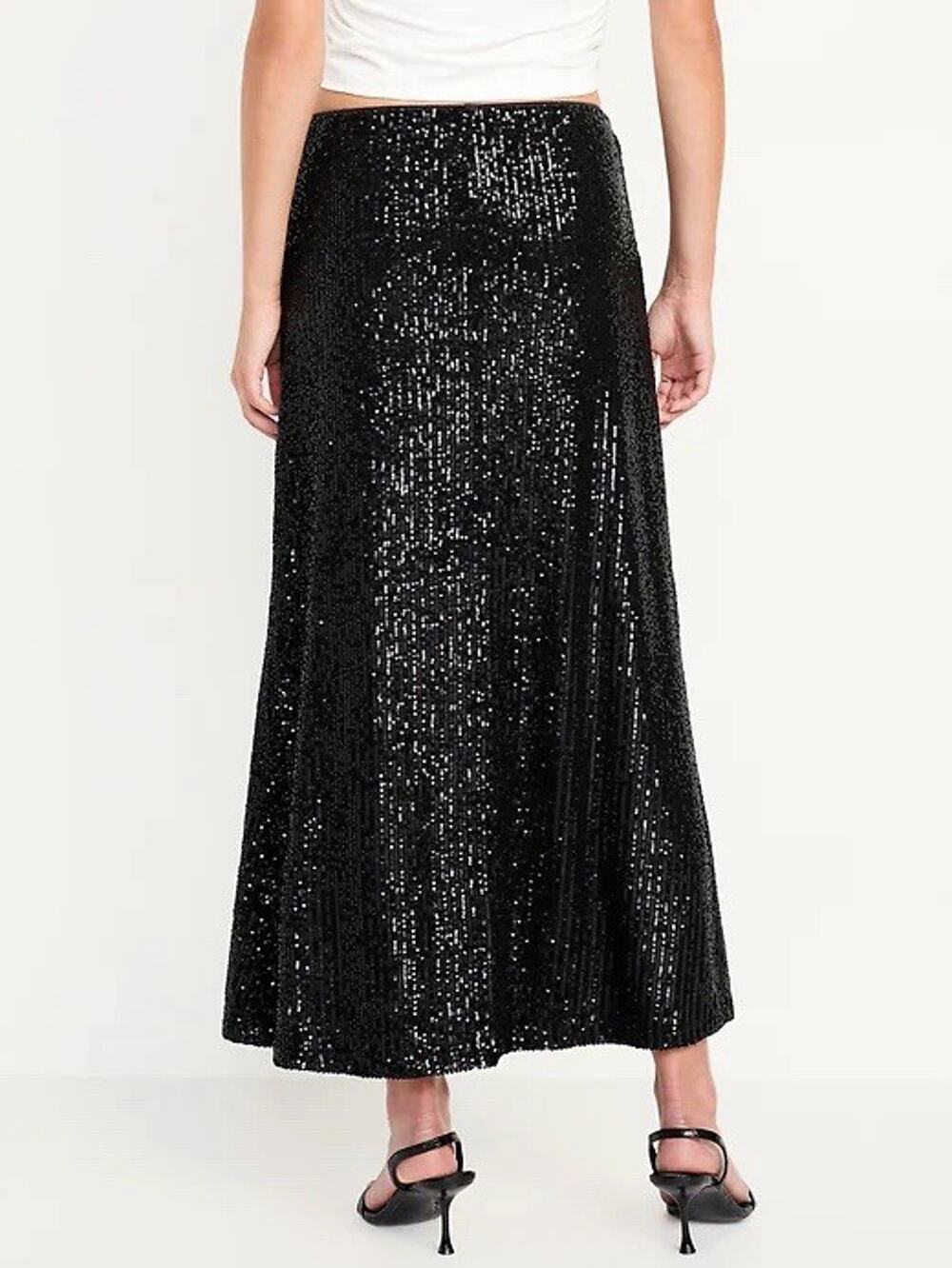 Old Navy Black Sequin A-Line Maxi Skirt Medium NWT Holiday Glam Wedding Modest